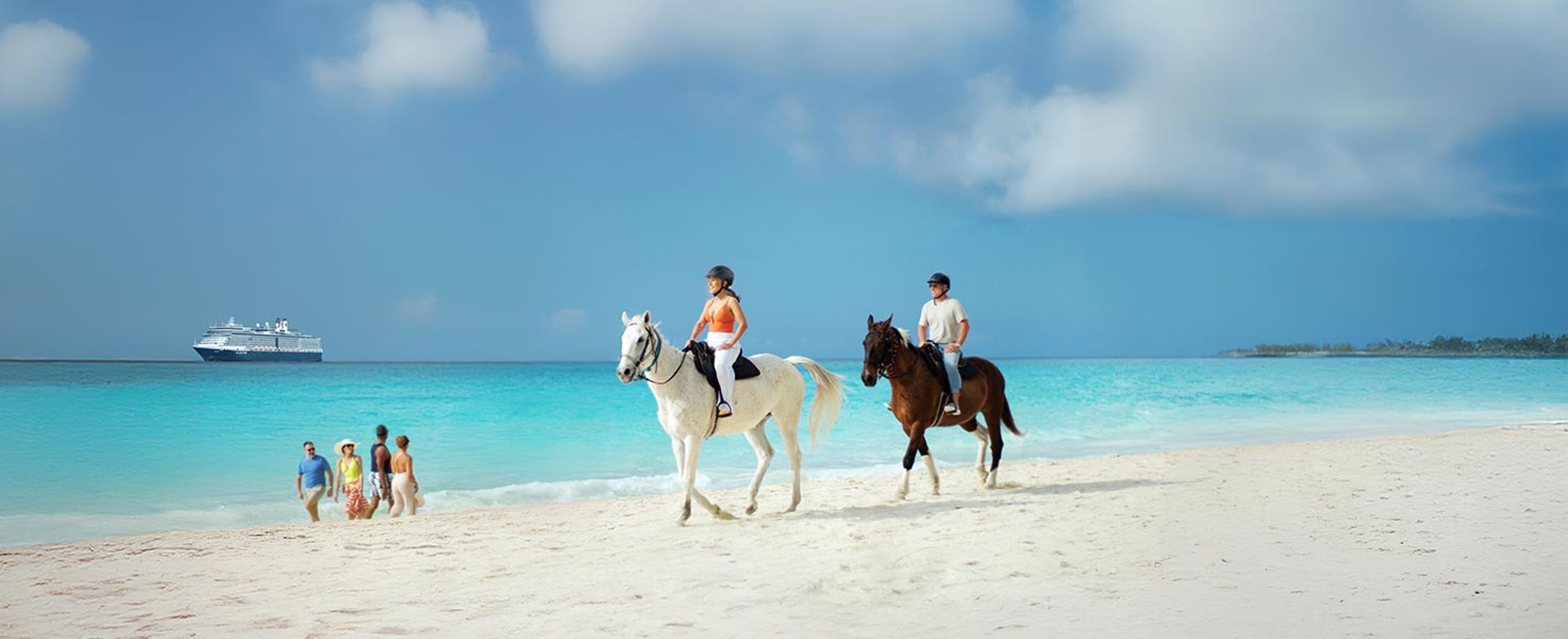 Holland America cruisers riding horseback in the Caribbean