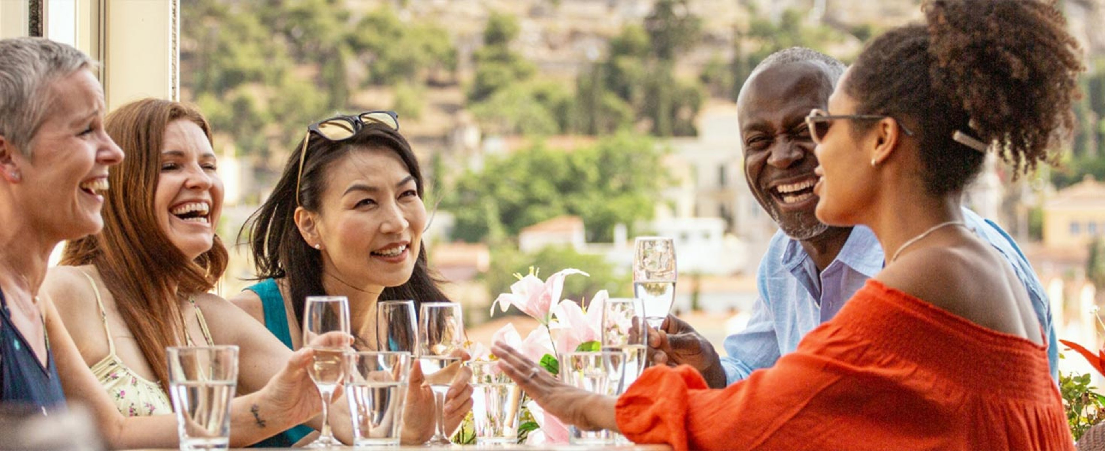 Trafalgar tour group enjoying dinner while on the trip