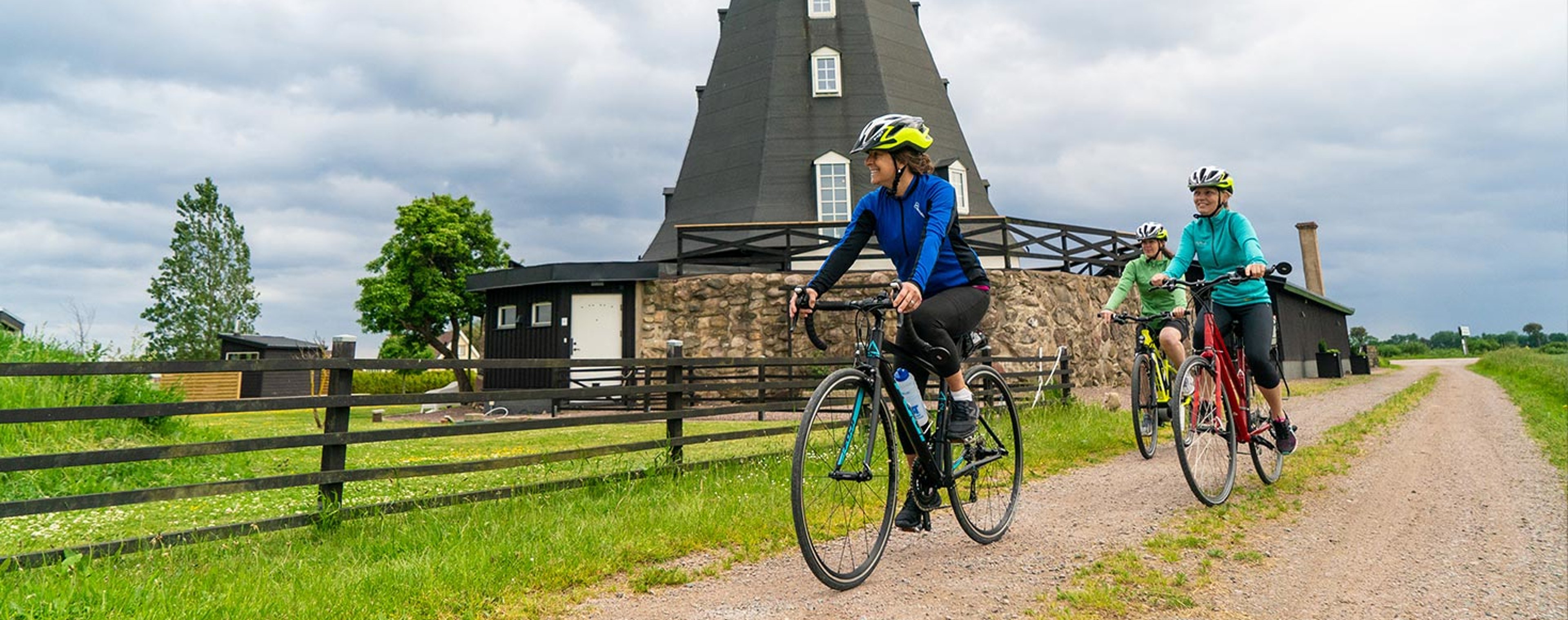 Group bicycling through Europe