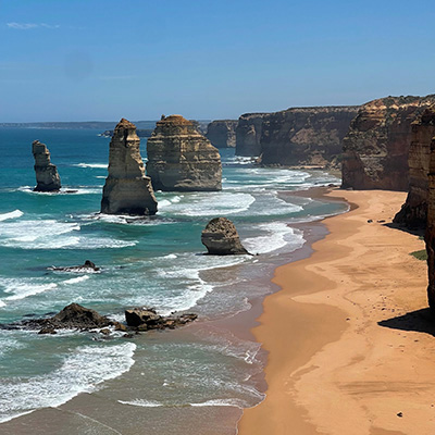Twelve Apostles limestone stacks along shore of the Great Ocean Road, Victoria, Australia