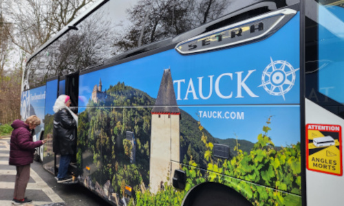 Side of Tauck tour bus for Christmas cruise along the Rhine