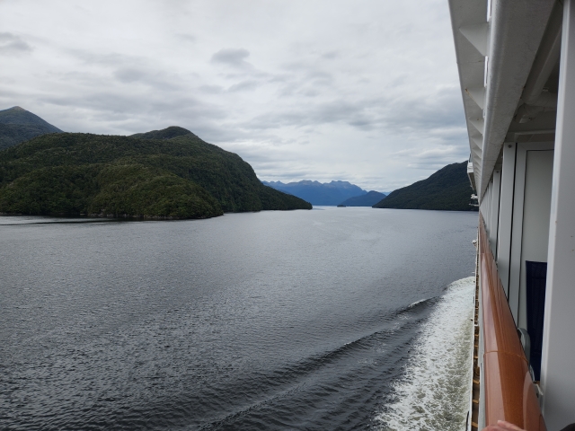 Sailing aboard the Norwegian Spirit with mountain view of New Zealand