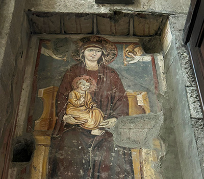 Madonna with Child fresco in Viterbo, Italy