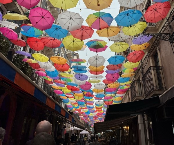 Colorful umbrellas over street in Catania Sicily