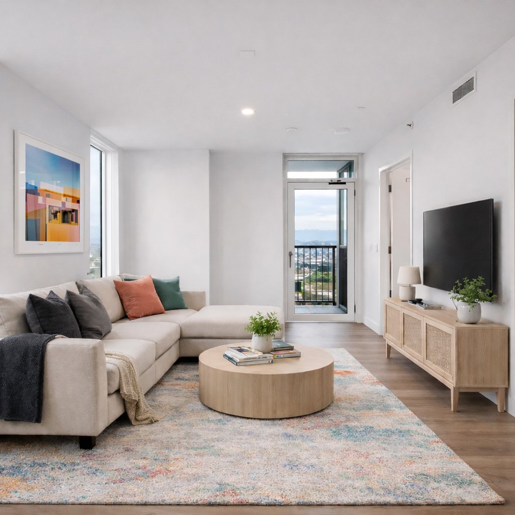 Living room with a light coloured couch
