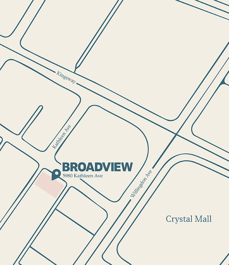 A map of Broadview near Metrotown
