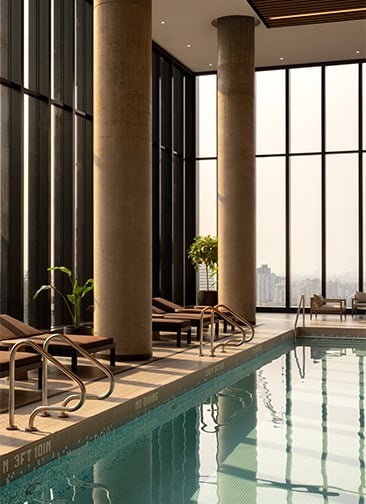 Indoor swiming pool enclosed in glass at Central Park House