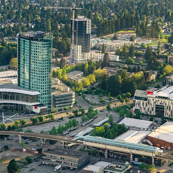 Birds eye view of Surrey City Centre