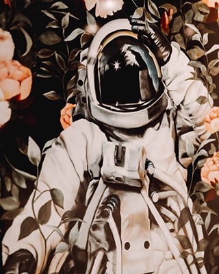 Wall art of an astronaut at Pandora by Bosa Properties