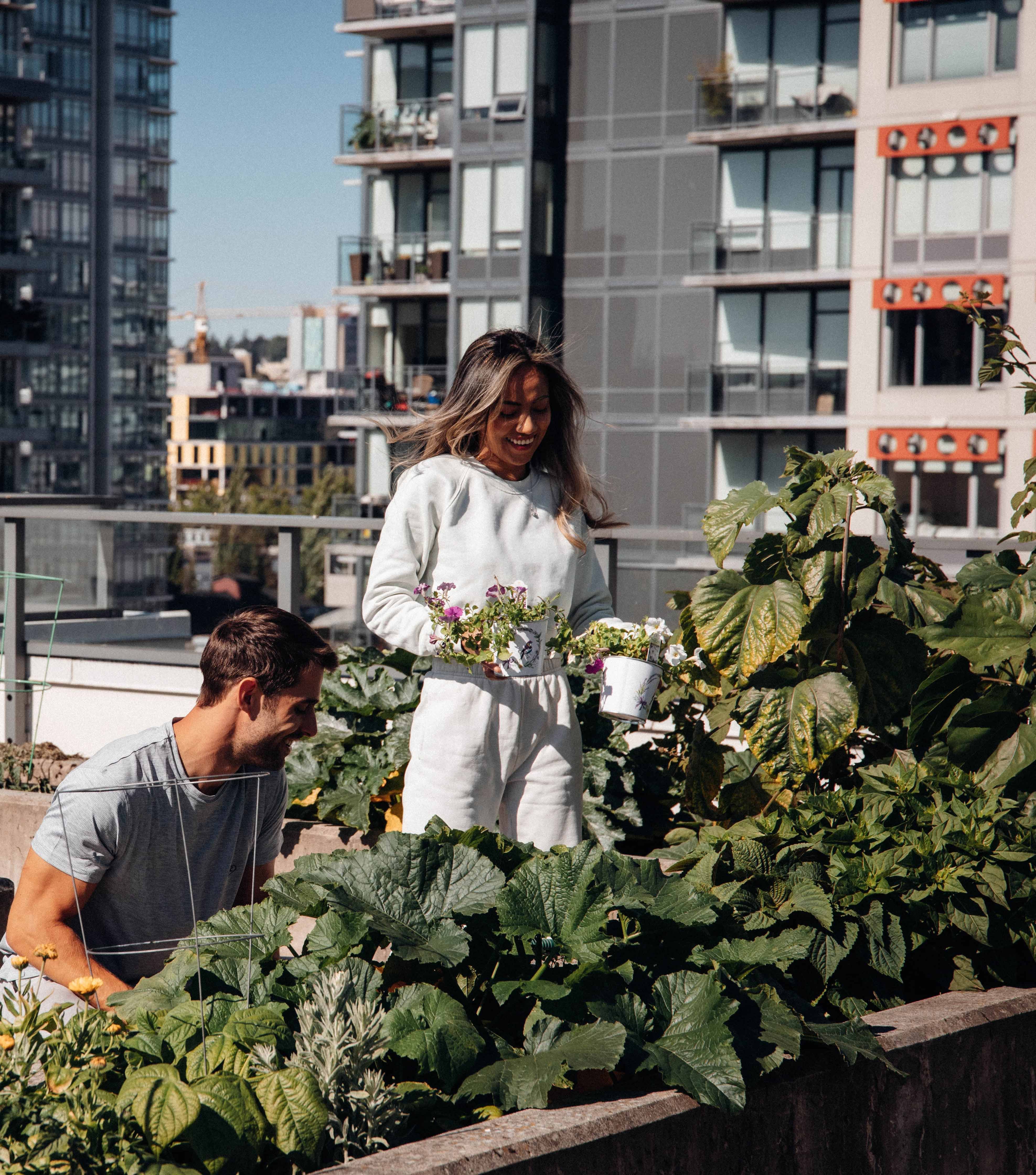 Residents working in the Community Garden at Switchmen Olympic Village