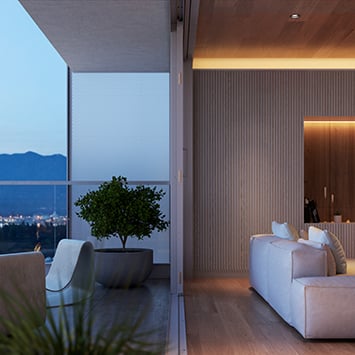 Balcony transitioning into a living room