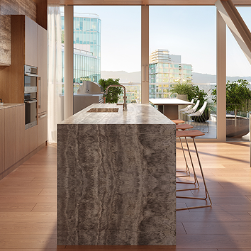 Kitchen with a marble island