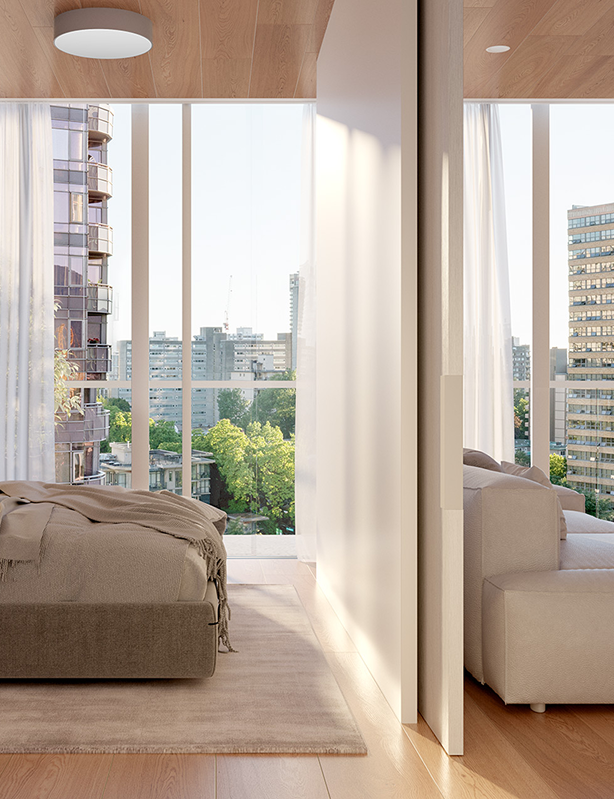 A one bedroom with a divider