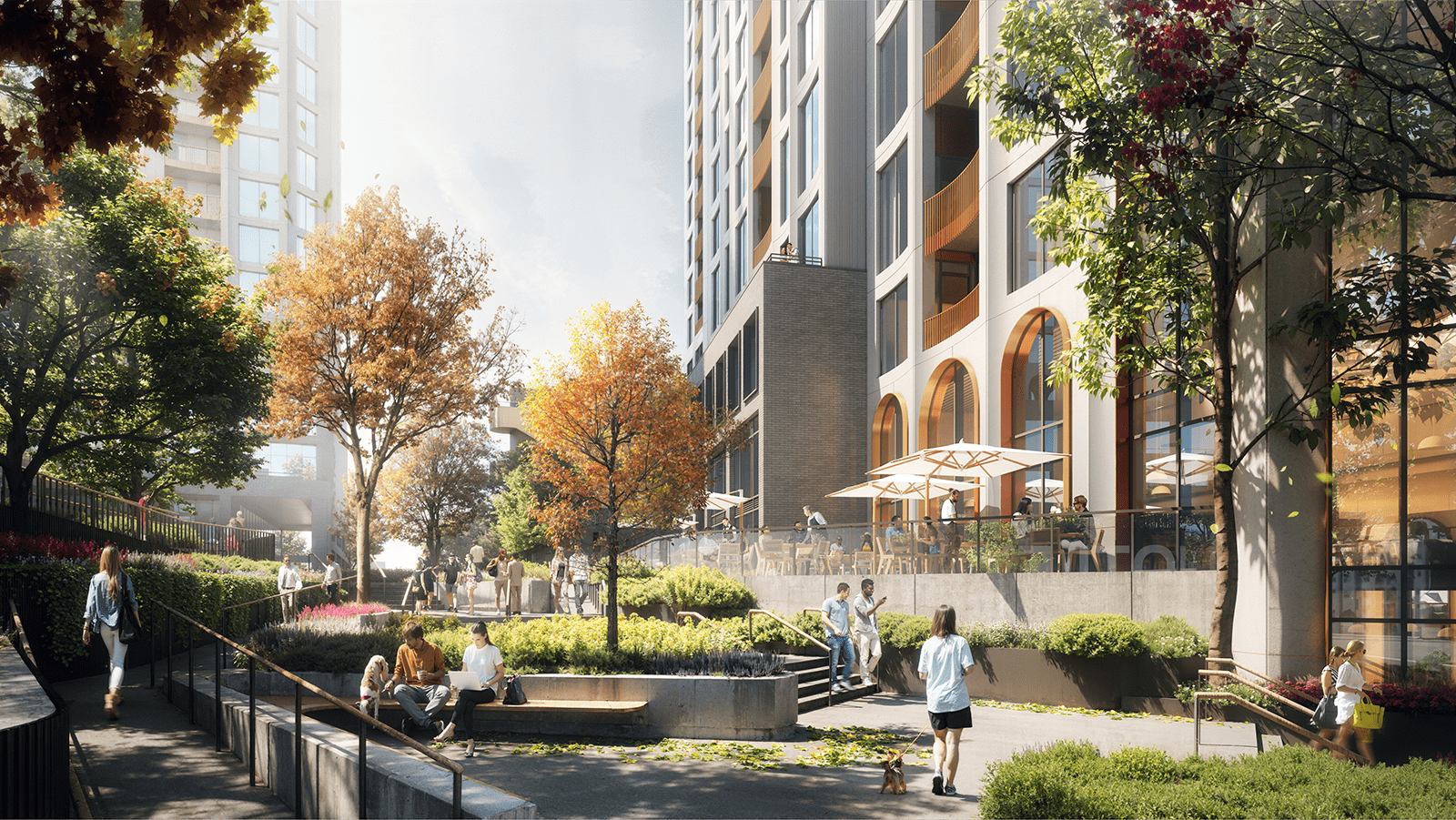 People walking around Nashville TN at the Motley project