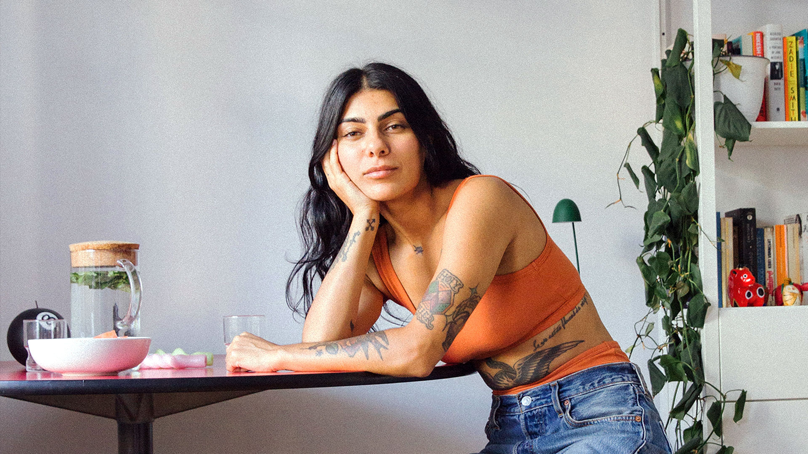 Woman wearing orange