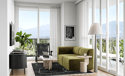 A living room with expansive views.
