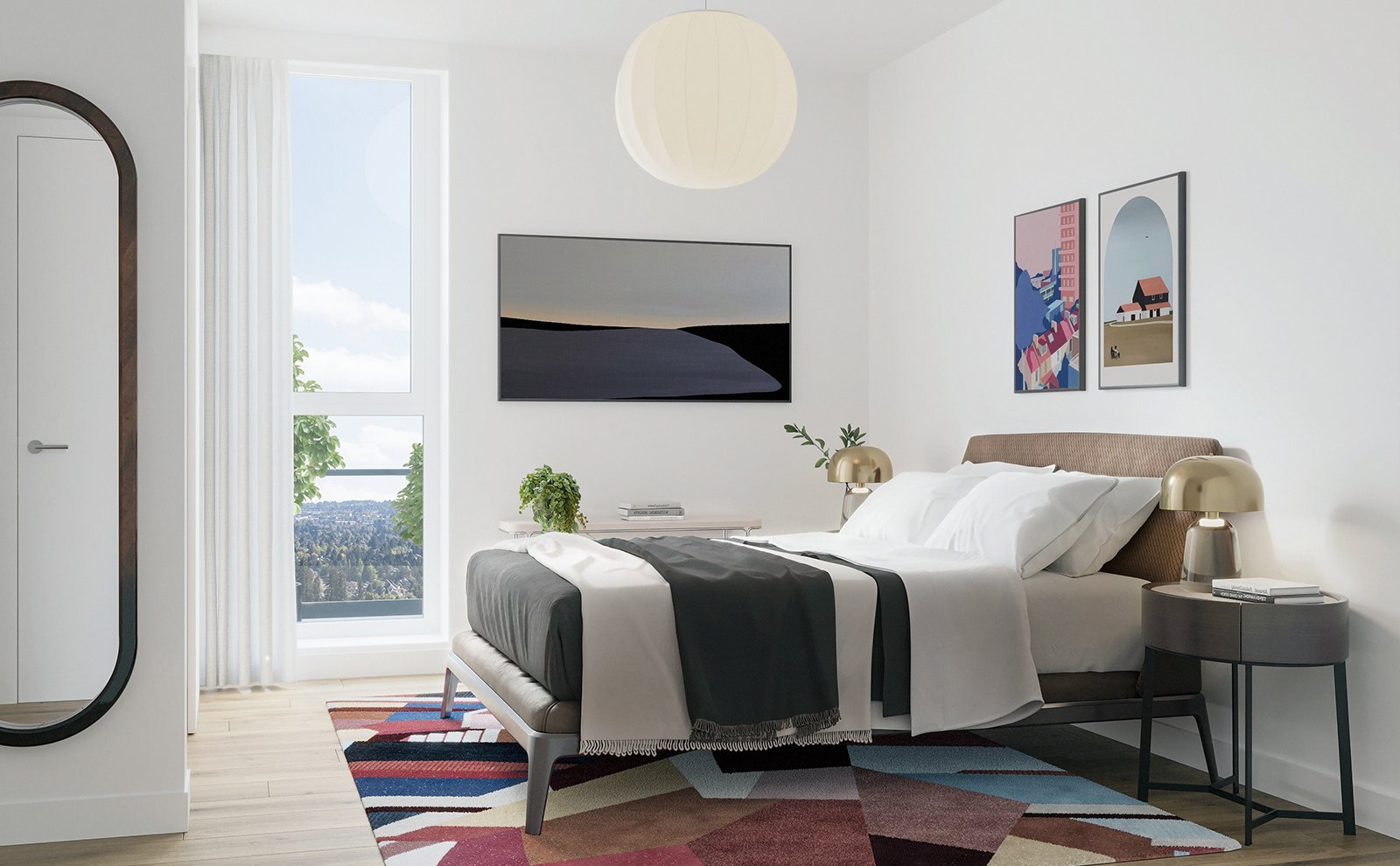 A bedroom in a light colour scheme