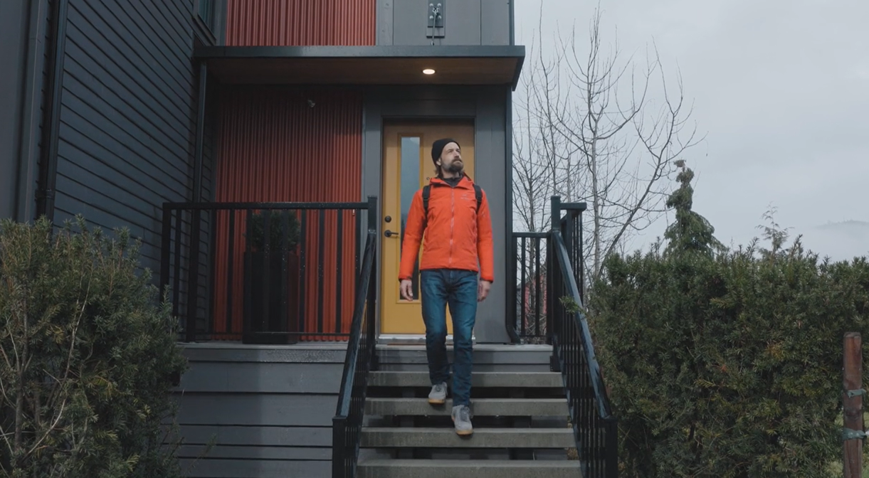 Man walking down stairs