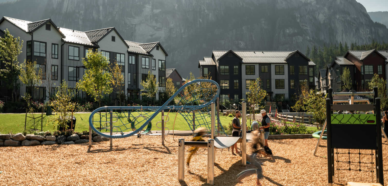 Sunny playground infront of homes