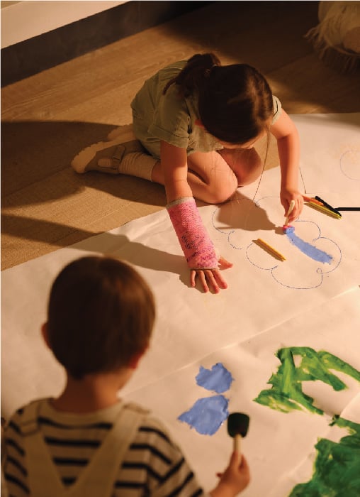 Kids on the floor colouring