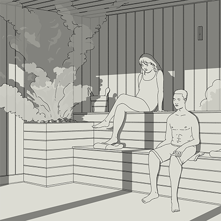 Illustation of people enjoying the steam room at Solhouse