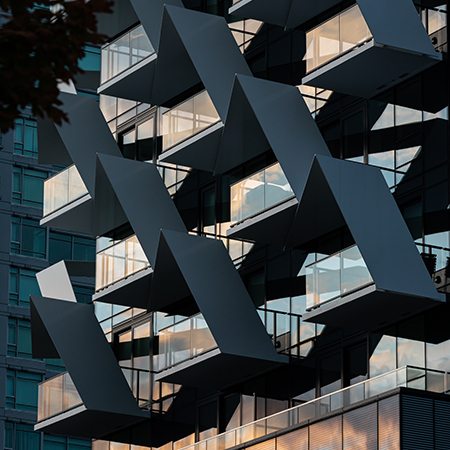 Bosa Properties' Cardero building with abstract shapes covering the balconies