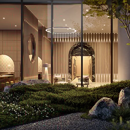 Greenery outside Solhouse 6035's building lobby