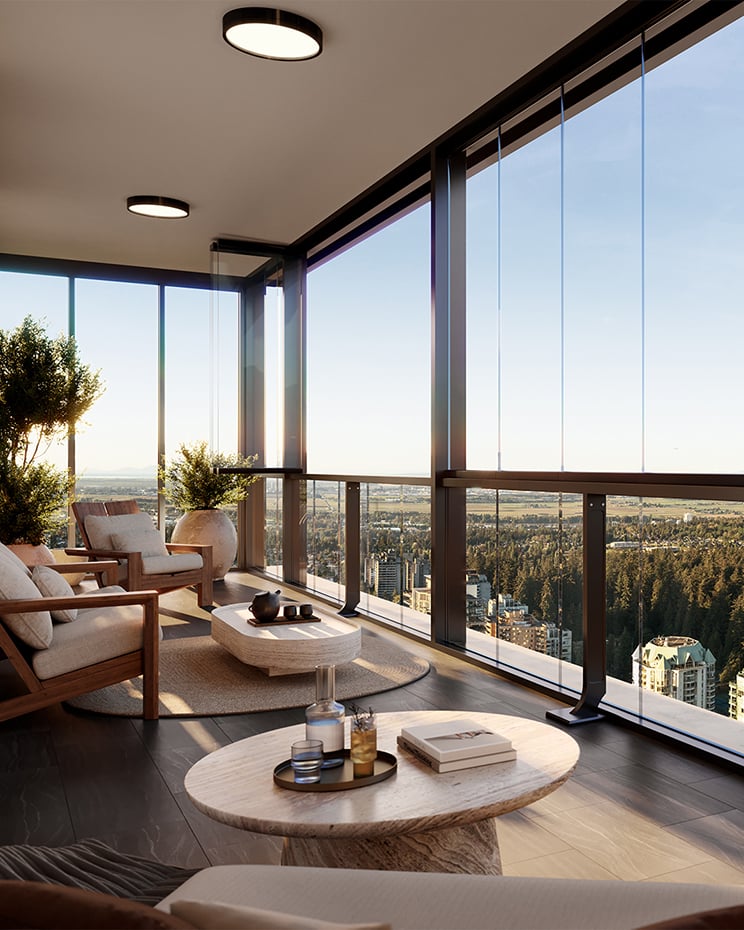 Lumon balcony overlooking a blue sky view