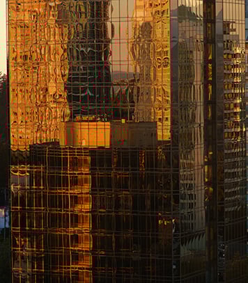 Buildings with reflections off glass