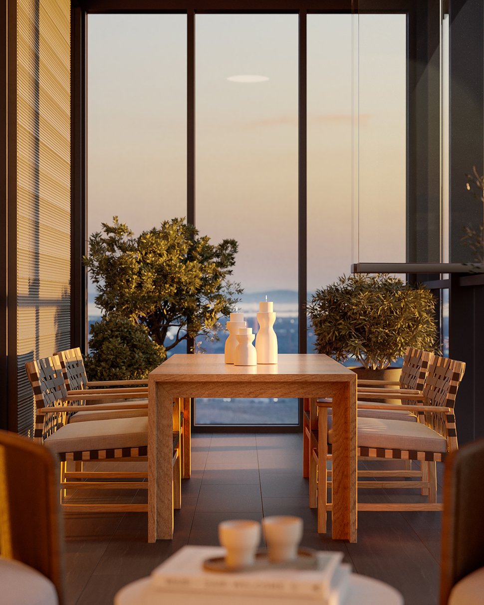 Solhouse 6035 lumon balcony with a dining area