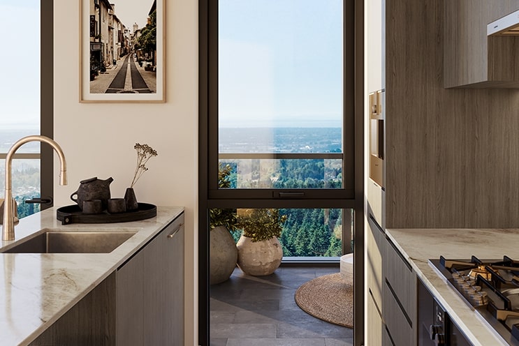 Kitchen with view out to Lumon balcony