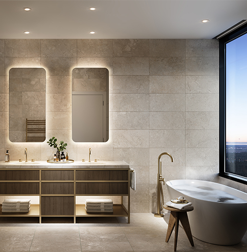 Bathroom with illuminated mirrors