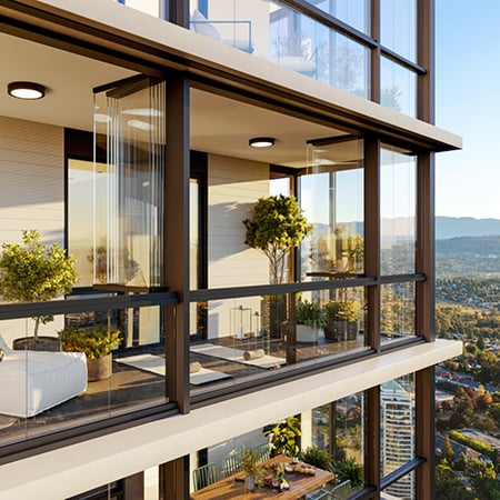 Loking into Solhouse 6035's lumon balcony with greenery and furniture