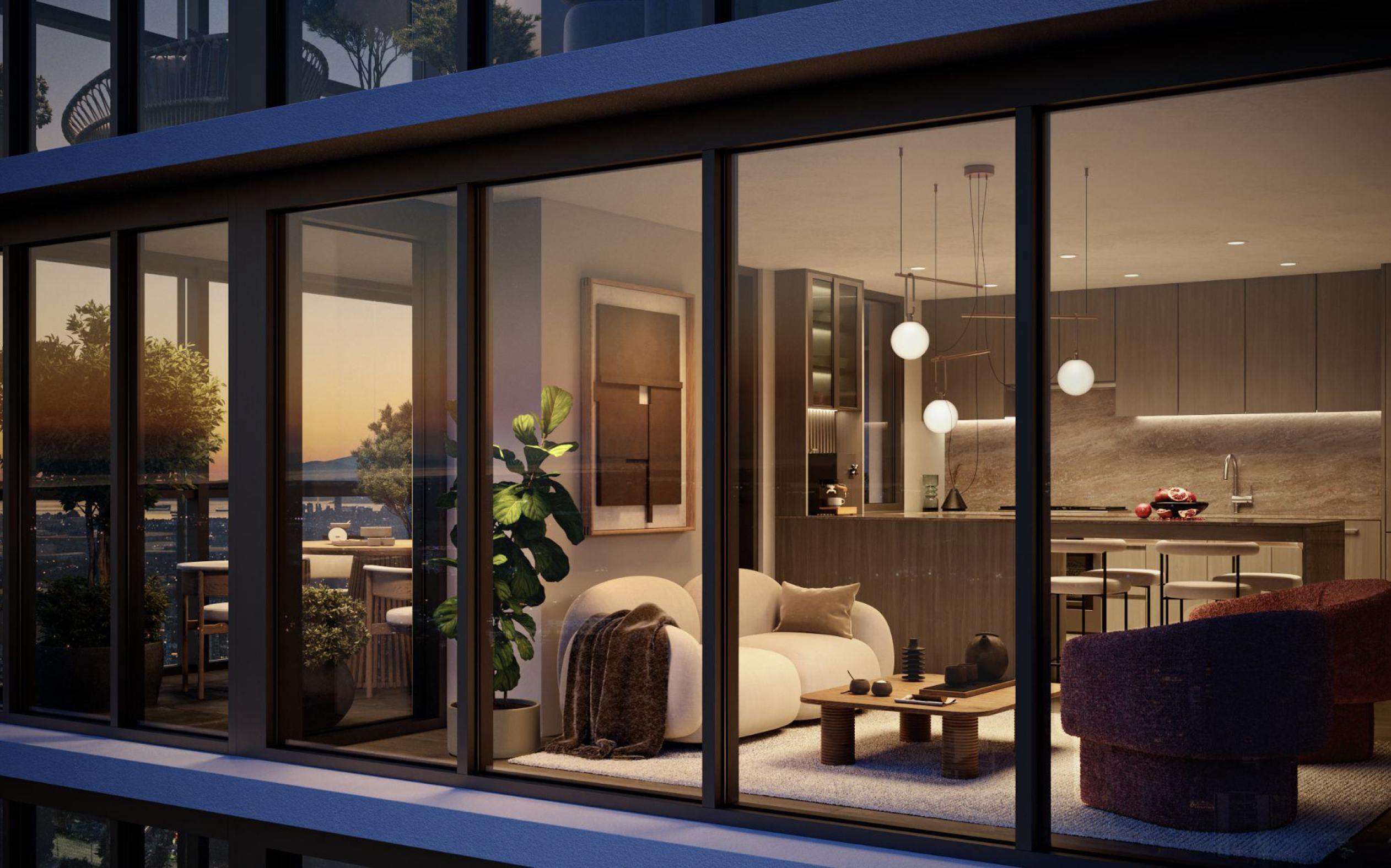 Living room at sunset