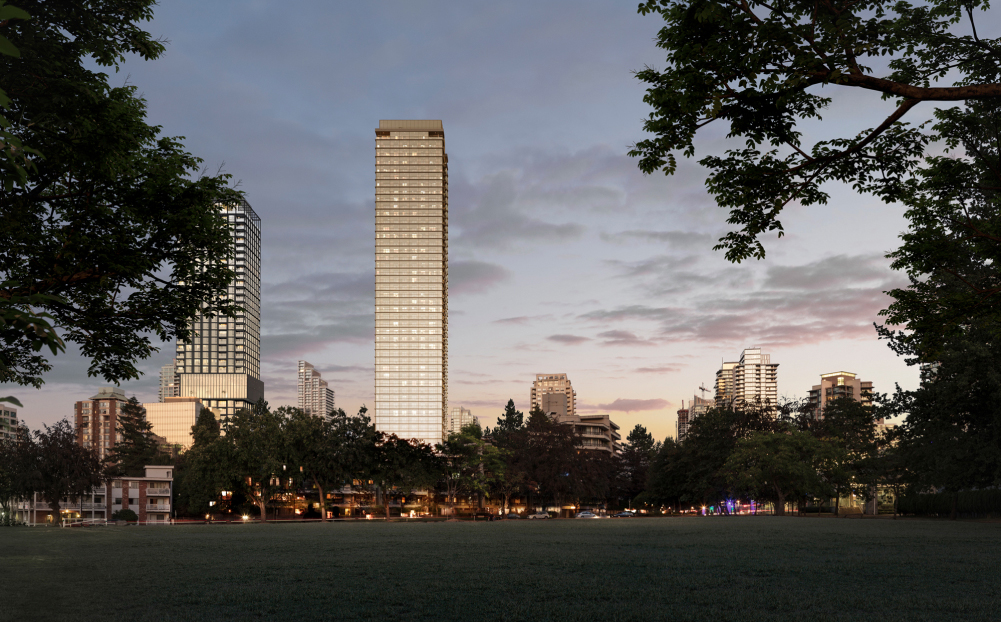 Solhouse tower rendering behind a park