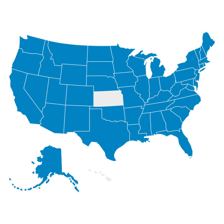 A map of the United States of America, highlighting Kansas.