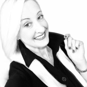 a woman smiling