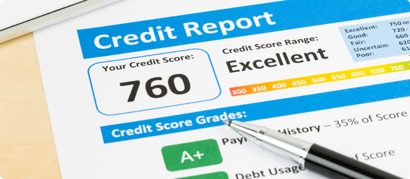 A credit report displaying an excellent credit score. 