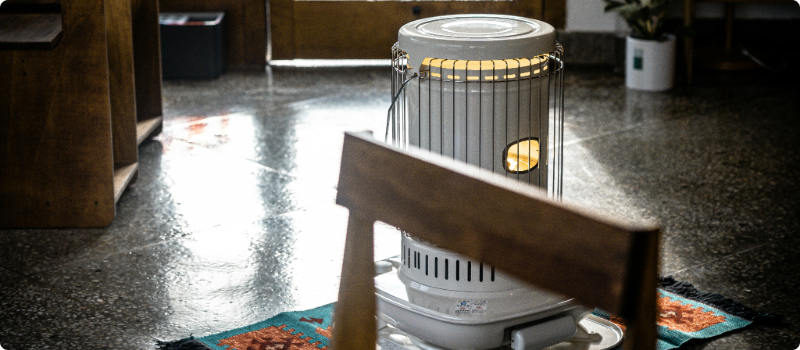A portable heater in a home. 