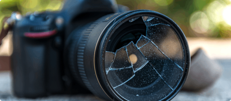 A camera with a broken lens.