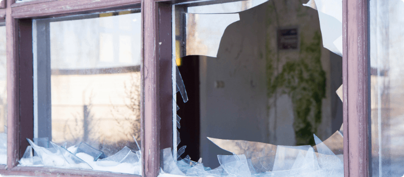 Broken window on a house.