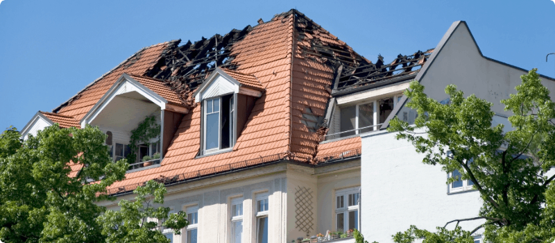 Roof damage from a house fire. 