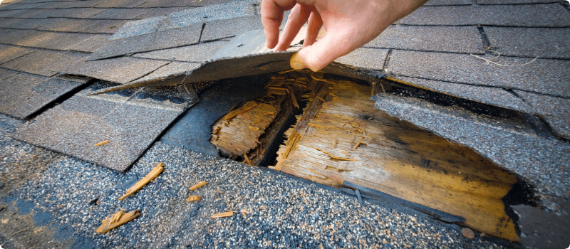 Roof damage after a storm.