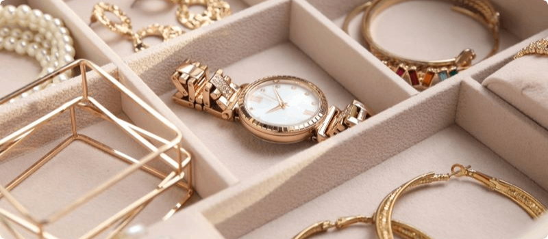 Jewelry collection in an organizer. 