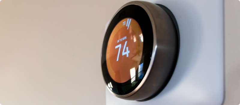 a smart thermostat set to 74 degrees