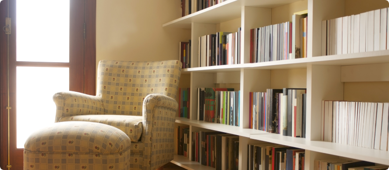 Home library with arm chair