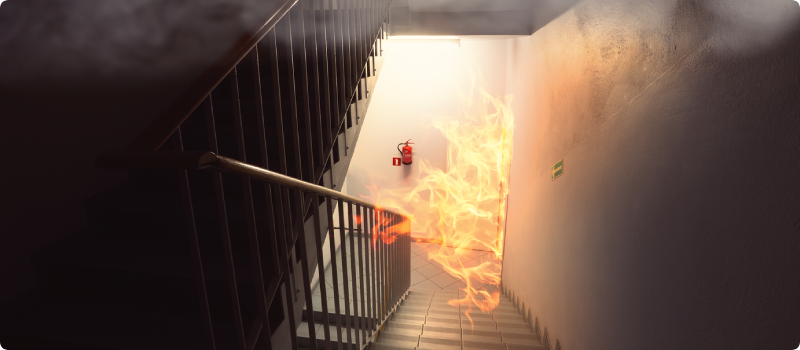 a fire in an apartment stairwell