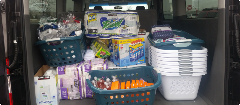 donated items at a shelter