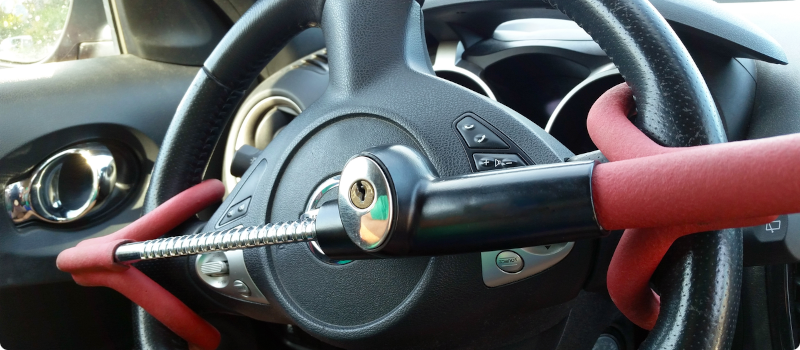 anti-theft device on a car's steering wheel
