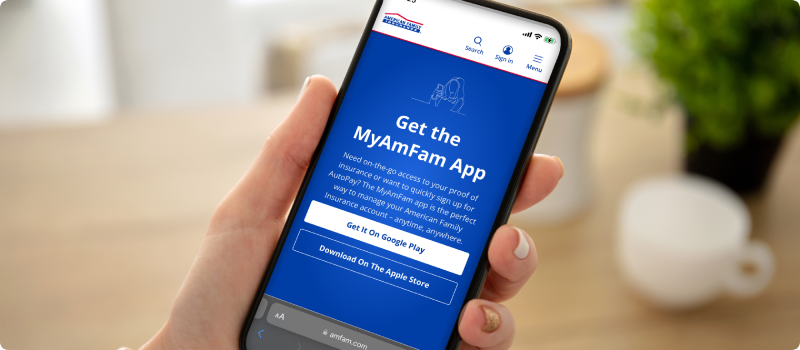 a mobile phone showing info on the MyAmFam app